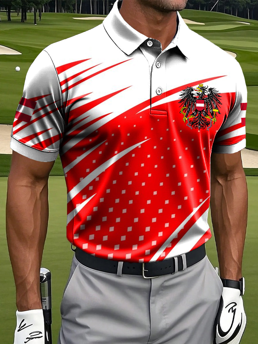 Herren Vintage österreich isches Emblem Geometrisches Alltags-Polos hirt