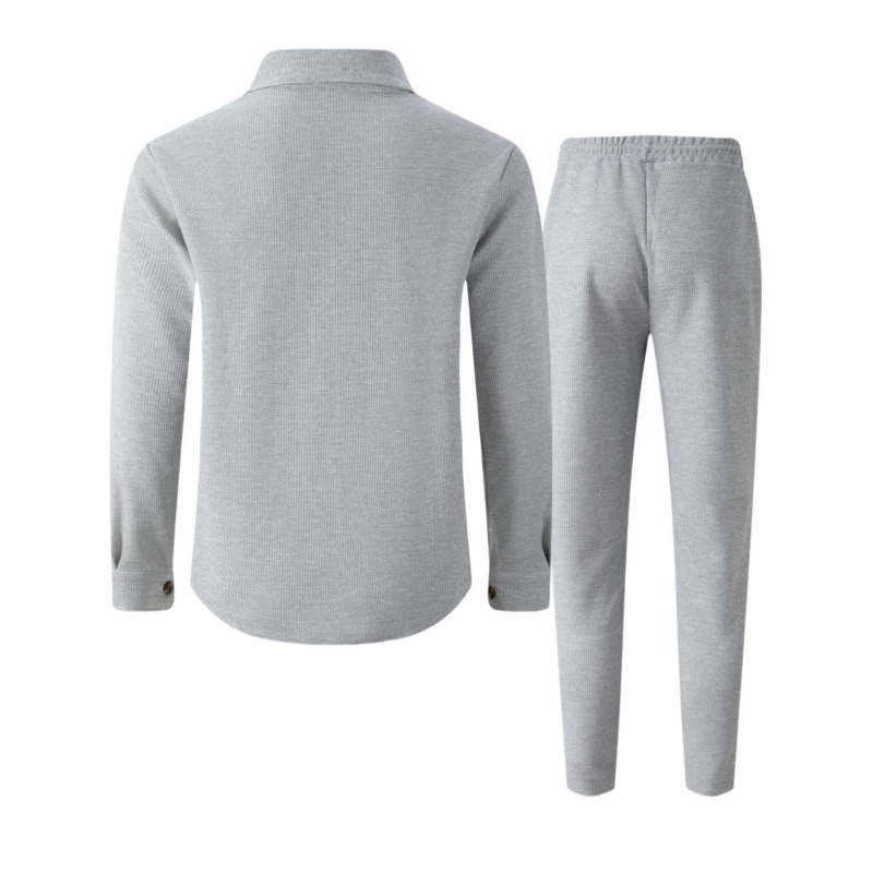 🔥 Men's Waffle Button-Up Jacket & Trousers Set – Breathable Waffle Knit, Relaxed Fit & Effortless Casual Style 👕👖