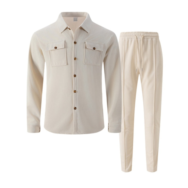 🔥 Men's Waffle Button-Up Jacket & Trousers Set – Breathable Waffle Knit, Relaxed Fit & Effortless Casual Style 👕👖