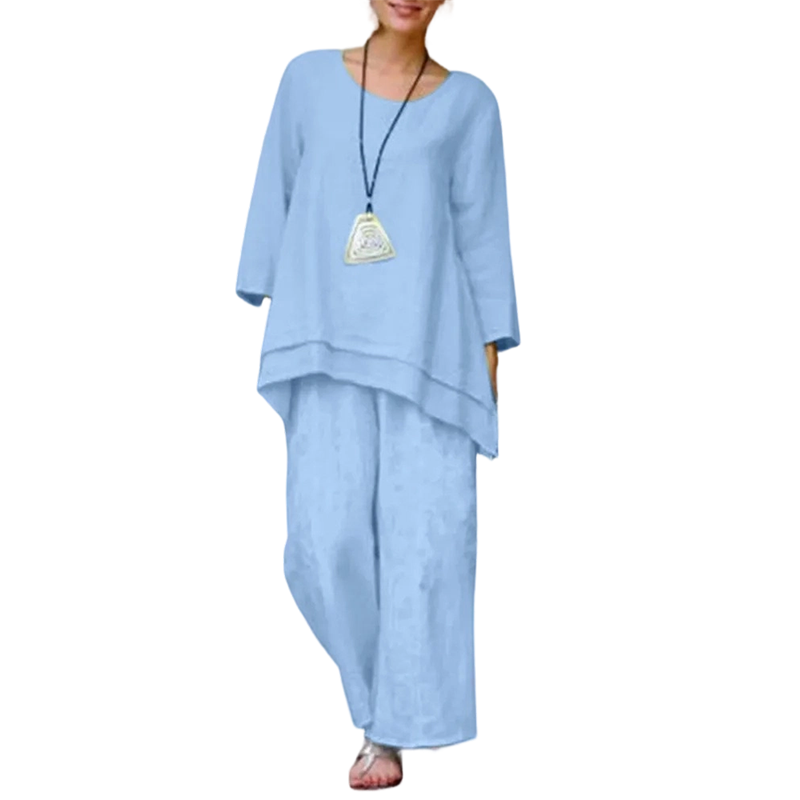 🔥 54% Rabatt! Damen Freizeit-Set aus Leinen-Baumwolle – asymmetrisches Oberteil + elastische Weite Hose | Leicht, atmungsaktiv, lässig & stylisch