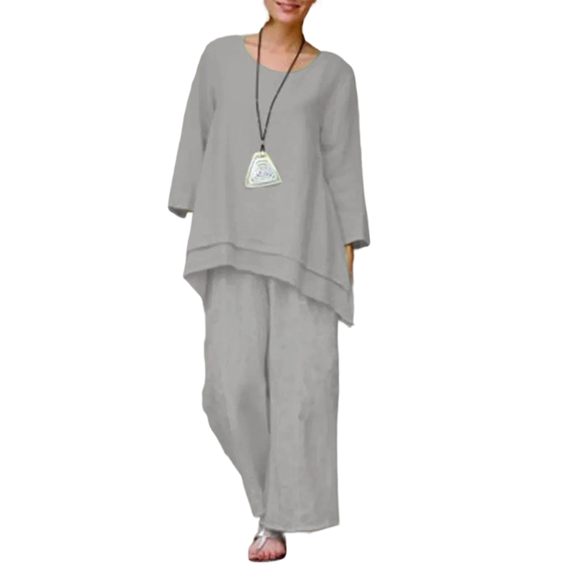 🔥 54% Rabatt! Damen Freizeit-Set aus Leinen-Baumwolle – asymmetrisches Oberteil + elastische Weite Hose | Leicht, atmungsaktiv, lässig & stylisch