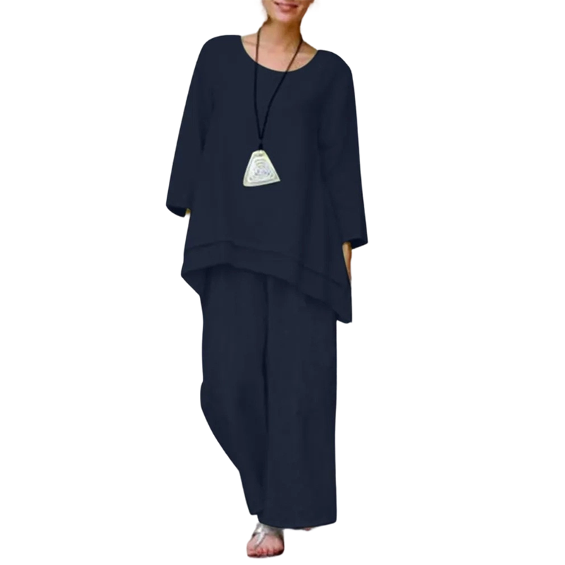 🔥 54% Rabatt! Damen Freizeit-Set aus Leinen-Baumwolle – asymmetrisches Oberteil + elastische Weite Hose | Leicht, atmungsaktiv, lässig & stylisch
