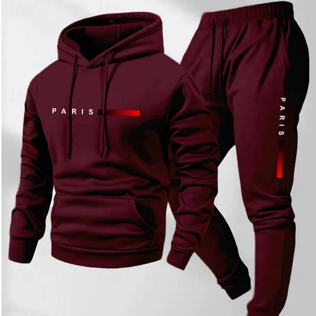 Zweiteiliger Herren-Trainingsanzug: Kapuzenpulli und Jogginghose, geeignet für Fitness-/Wander-/Trainingsaktivitäten.