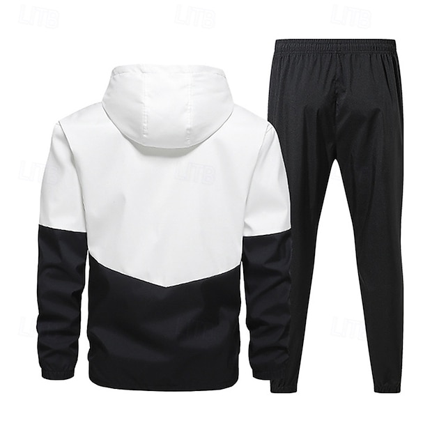 Herren 2-teiliger Trainingsanzug Lounge-Hoodie Trainingsanzug-Sets mit Tasche Farbblock Kombination Frühling Herbst Schwarz Armeegrün Fitnessstudio Training Laufen Hohe Taille Leicht Mode Langarm