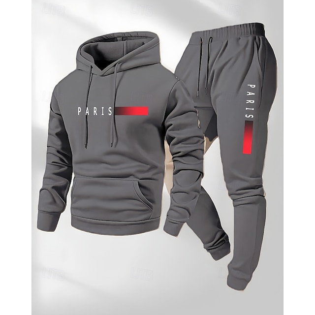 Zweiteiliger Herren-Trainingsanzug: Kapuzenpulli und Jogginghose, geeignet für Fitness-/Wander-/Trainingsaktivitäten.