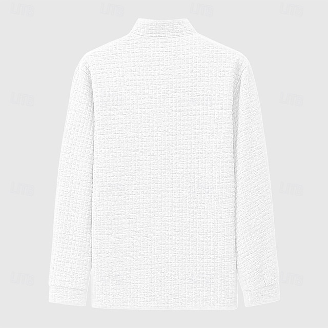 Herren Waffel-Poloshirts Textur Lässig Viertelreißverschluss Langarm Mode Bequem Farbblock Reißverschluss Tasche Herbst Frühling & Herbst Normale Passform Weiß Schwarz Blau Hellblau Dunkelgrau Purpur