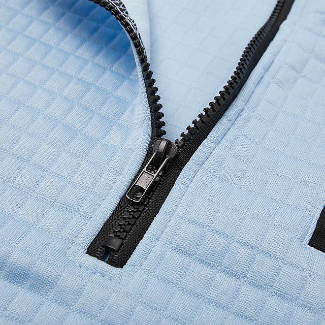Herren Waffel-Poloshirts Textur Lässig Viertelreißverschluss Langarm Mode Bequem Farbblock Reißverschluss Tasche Herbst Frühling & Herbst Normale Passform Weiß Schwarz Blau Hellblau Dunkelgrau Purpur