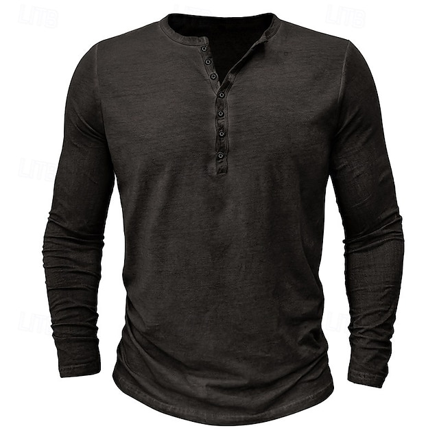 Herren Henley Hemd T-Shirt Langarmshirt Langarm Einfach Vintage Mode Basic Henley Urlaub Straße Ausgehen Sommer Wein Rosa Königliches Blau Henley T-Shirt