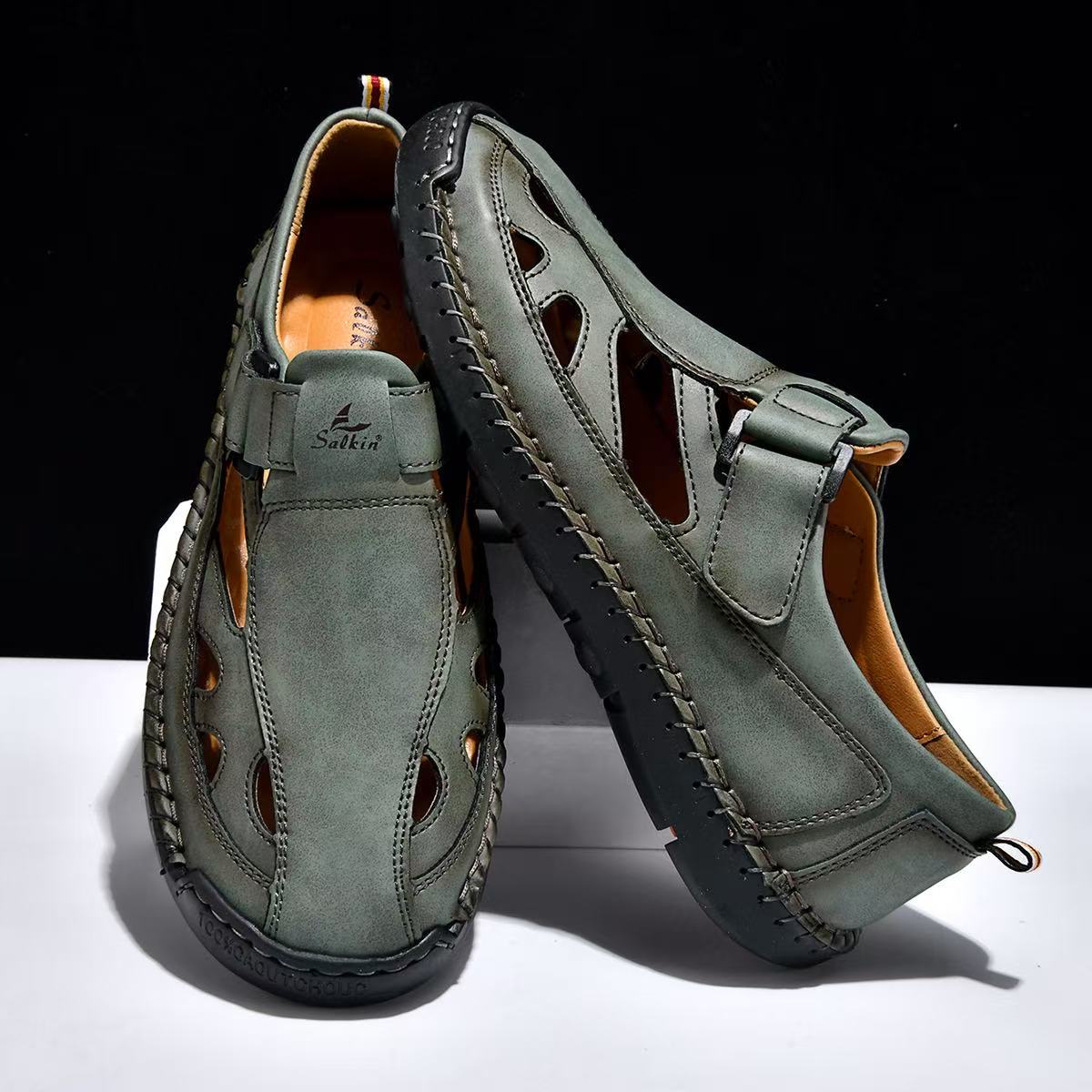 🎁LAST DAY 70% OFF🎁Men's Handstitched Closed Toe Sandals - Breathable Hollow Out Outdoor Beach Shoes, Non-Slip & Lightweight