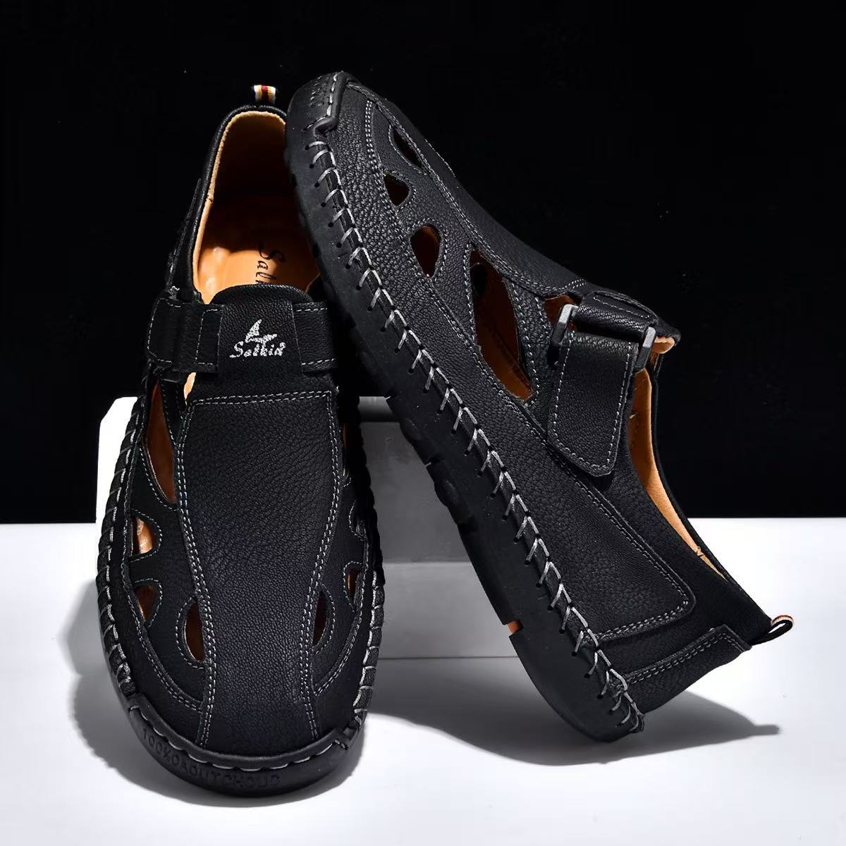 🎁LAST DAY 70% OFF🎁Men's Handstitched Closed Toe Sandals - Breathable Hollow Out Outdoor Beach Shoes, Non-Slip & Lightweight