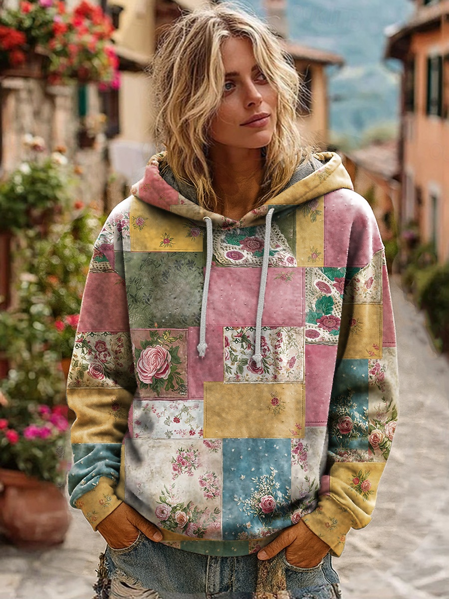 Vrouwen 3D Print Vintage Boho Hoodie Patchwork Hoodie