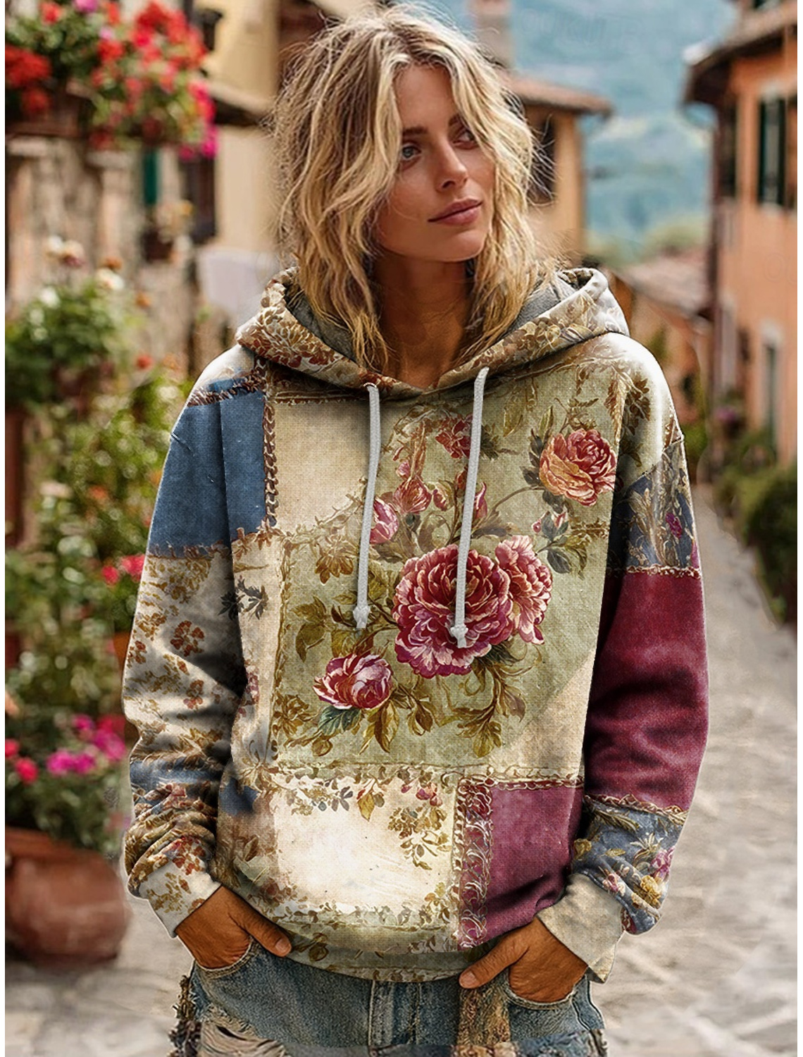Vrouwen 3D Print Vintage Boho Hoodie Patchwork Hoodie