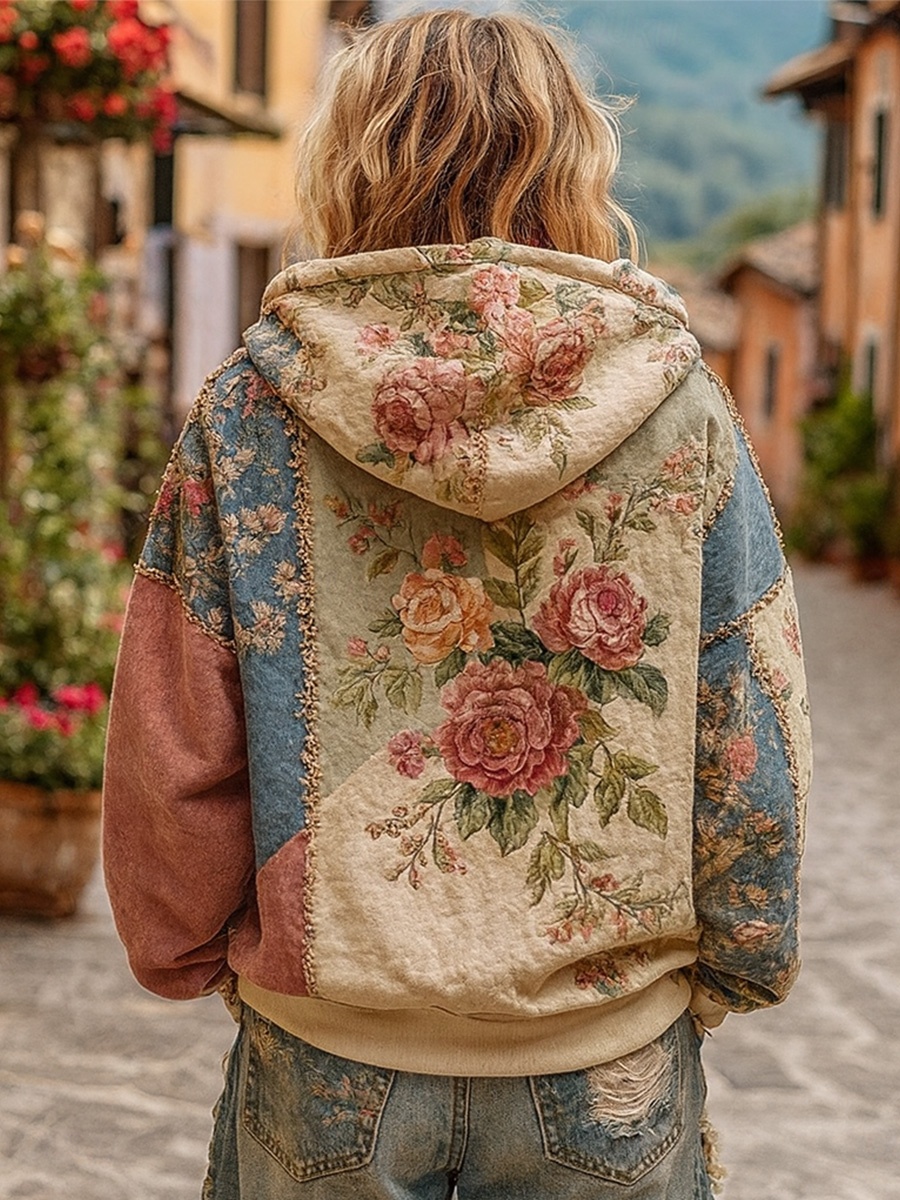 Vrouwen 3D Print Vintage Boho Hoodie Patchwork Hoodie