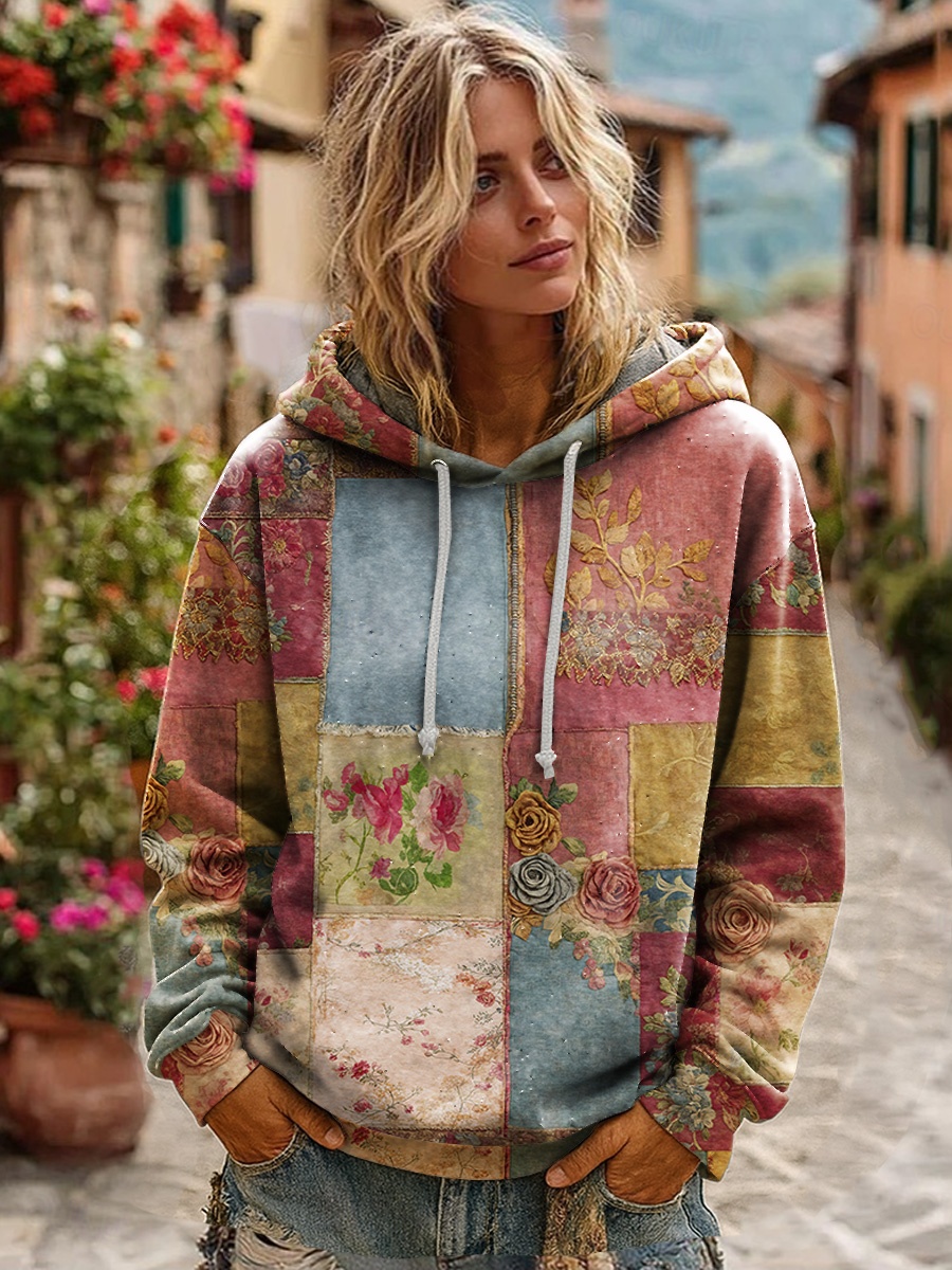 Vrouwen 3D Print Vintage Boho Hoodie Patchwork Hoodie