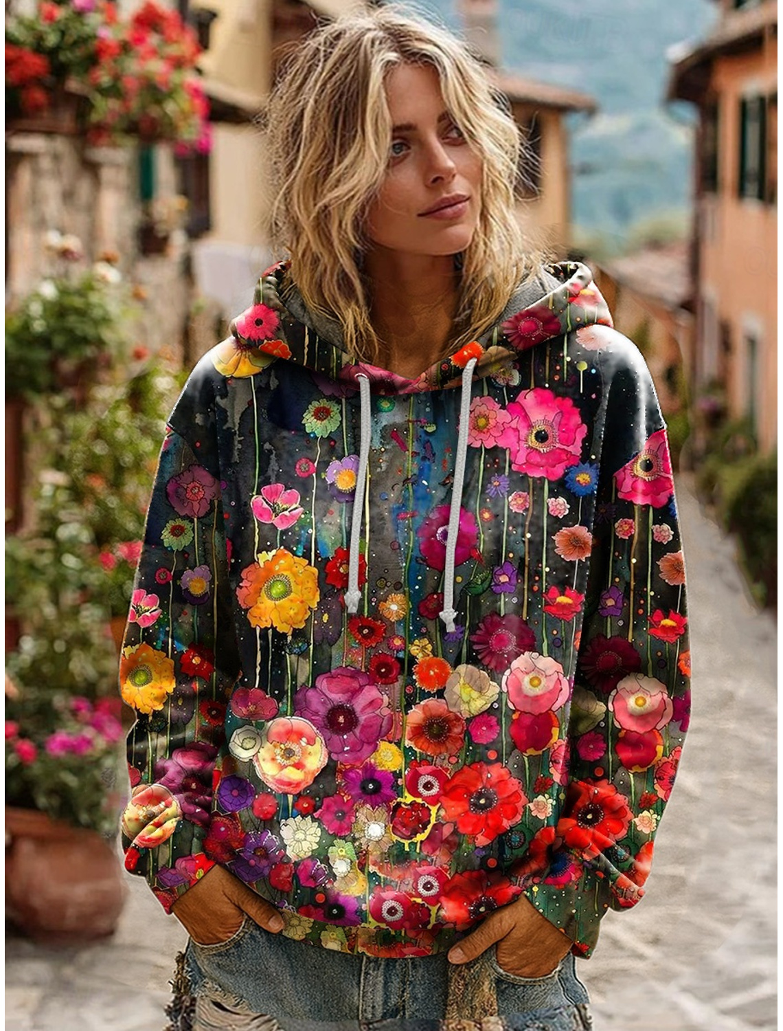 Vrouwen 3D Print Vintage Boho Hoodie Patchwork Hoodie