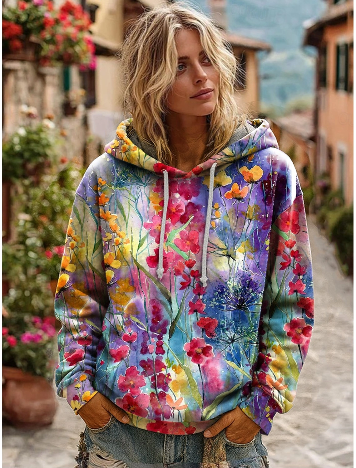 Vrouwen 3D Print Vintage Boho Hoodie Patchwork Hoodie