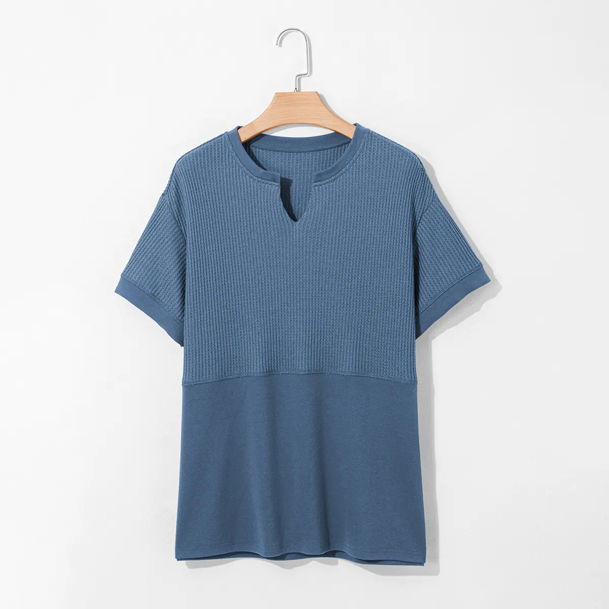 SHEWIN Cozy Oversized Waffle Knit V-Neck Top - Plus Size
