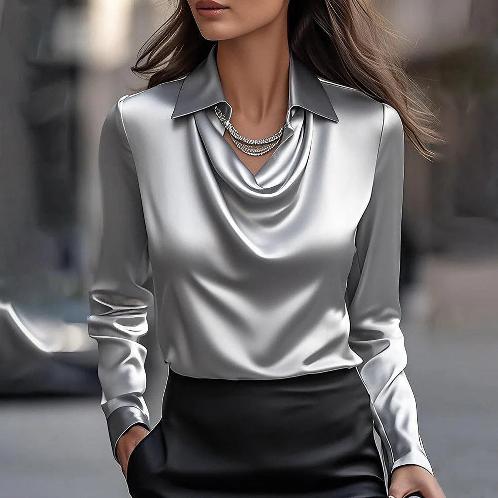 Laureline - Glimmende Blouse met Geplooide Kraag - Chic & Tijdloos