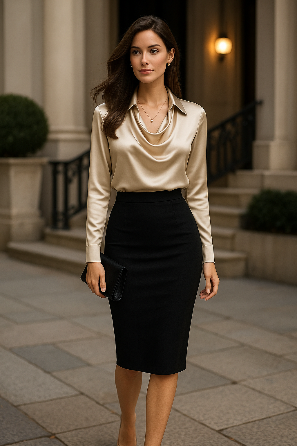 Laureline - Glimmende Blouse met Geplooide Kraag - Chic & Tijdloos