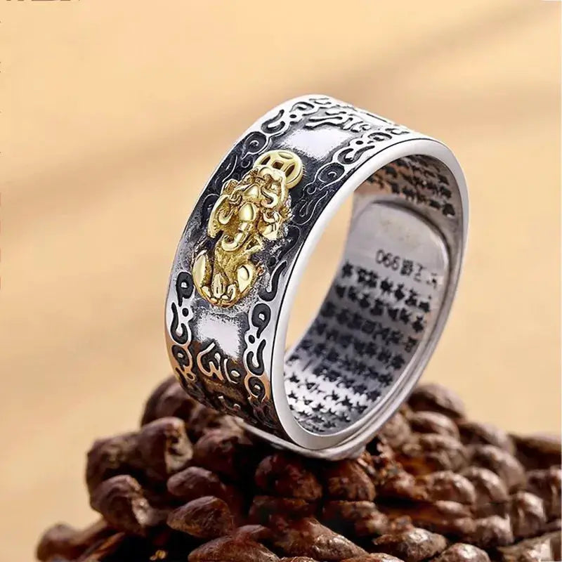 Buddhist Feng Shui Pixiu Ring: Adjustable Wealth & Protection Amulet