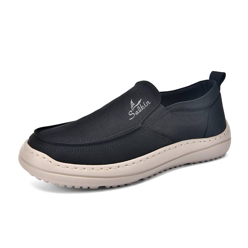 Men's Slip-On Sneakers - Ultimate Comfort Black Canvas Shoes, Easy On/Off with Heel Loop