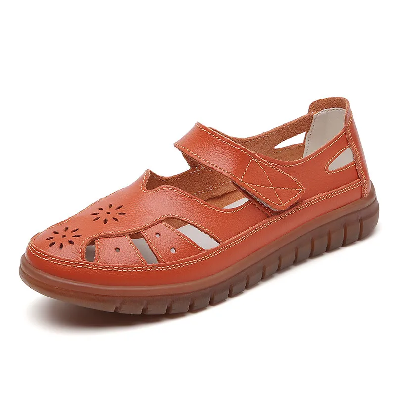 ⏰LAST DAY-60% OFF🛒—Women's Leather Hollow Sandals - Hook Loop, Non-Slip Nubuck Sole for Cool & Comfortable Walks