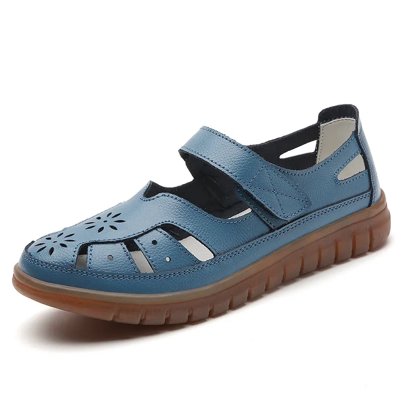 ⏰LAST DAY-60% OFF🛒—Women's Leather Hollow Sandals - Hook Loop, Non-Slip Nubuck Sole for Cool & Comfortable Walks