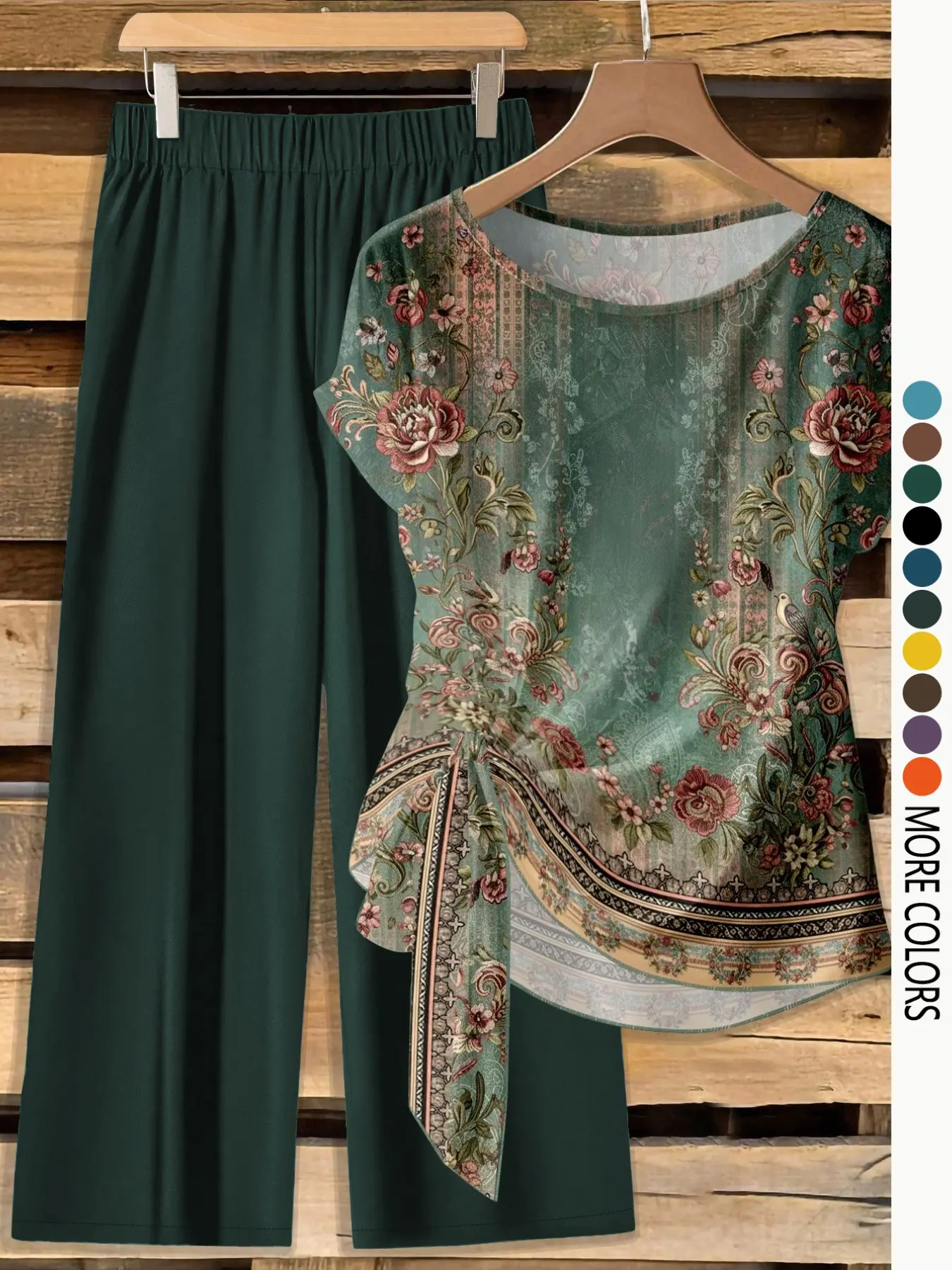 Women's Casual Printed Knot Shirt & Loose Pants Set for Spring and Summer