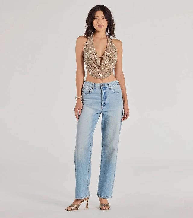 Party Diva Cropped Rhinestone Halter Top