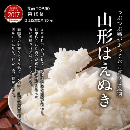 【送料無料】令和7年産山形県産はえぬき玄米30kg