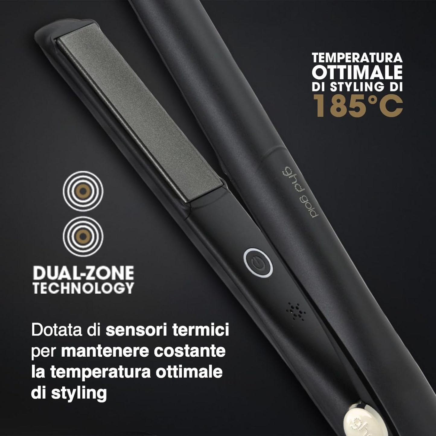 ghd Gold, Piastra Capelli Professionale per Piega Liscia e Mossa, Styler con Tecnologia Dual-Zone e Sensori Termici, Finish Morbido e Lucente da Salone, Cavo Girevole di 2.7 m