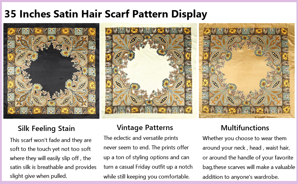 35 inches stain hair scarf pattern display