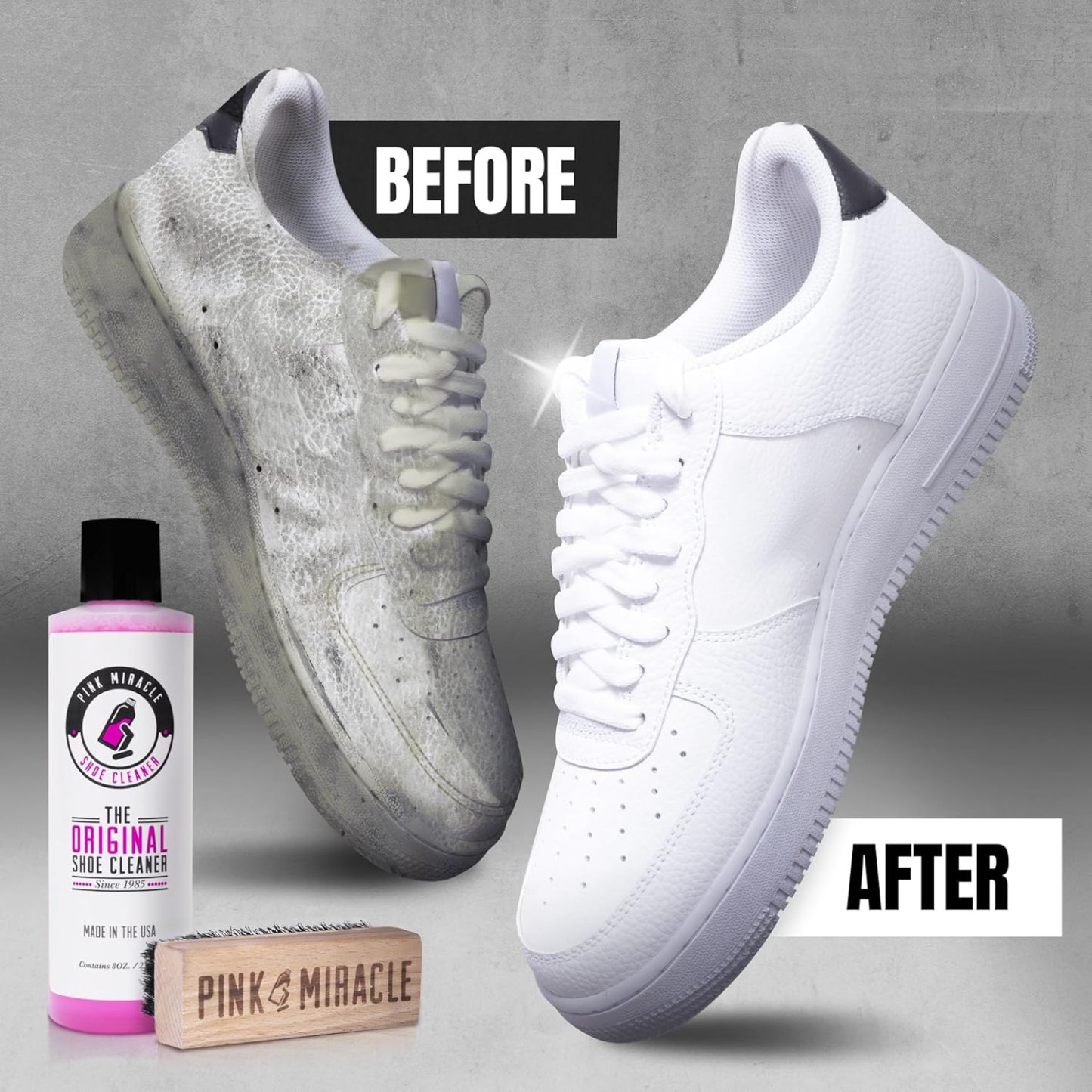 Pink Miracle Shoe Cleaner Kit with Bottle and Brush For Fabric Cleaner For Leather, Whites, Suede and Nubuck Sneakers