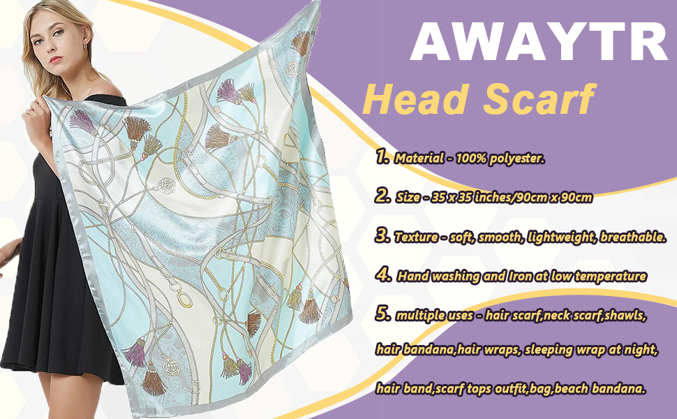 AWAYTR 35 Inches Satin Hair Scarves