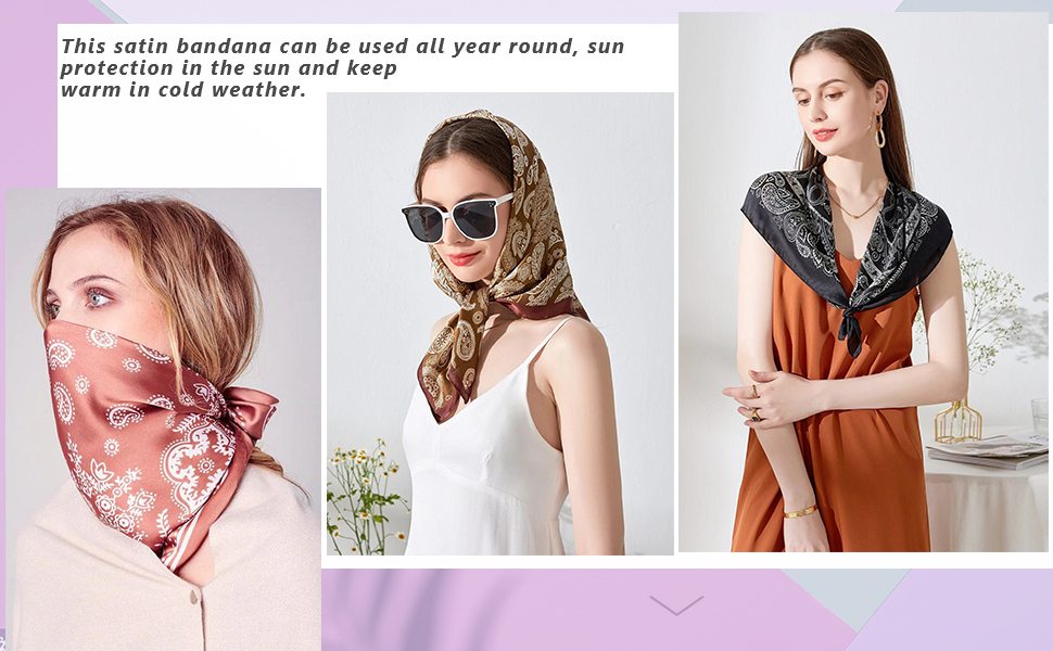 satin bandana can be used all year round, sun protection in the sun and keep warm in cold weather