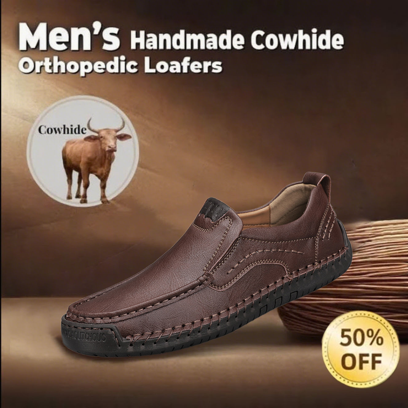🔥Today 55% off🔥Men's genuine leather handmade non-slip orthotic loaf
