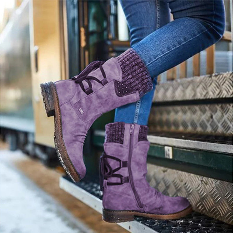 Warm Back Lace Up Leather Winter Boots