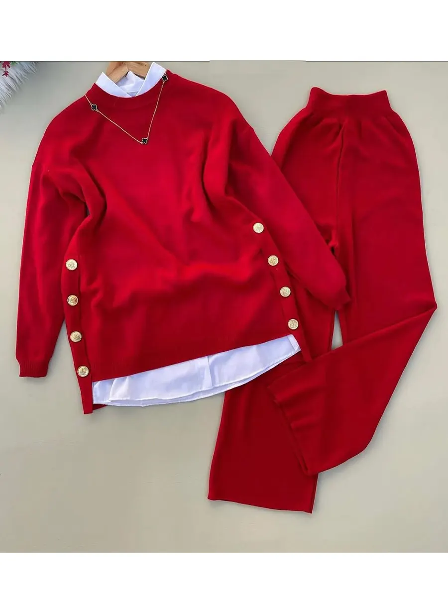 Women's Comfortable Two-Piece Pullover Sweater and Pants Set