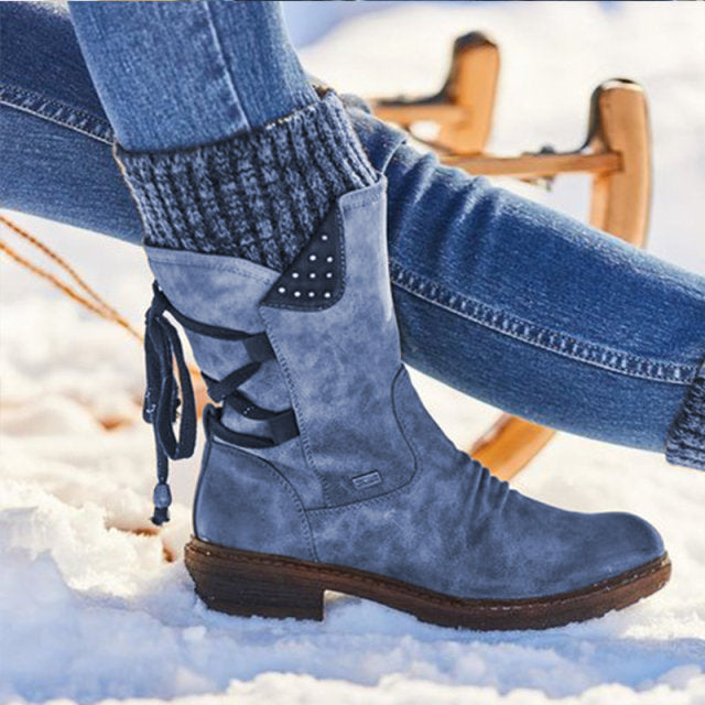 Warm Back Lace Up Leather Winter Boots