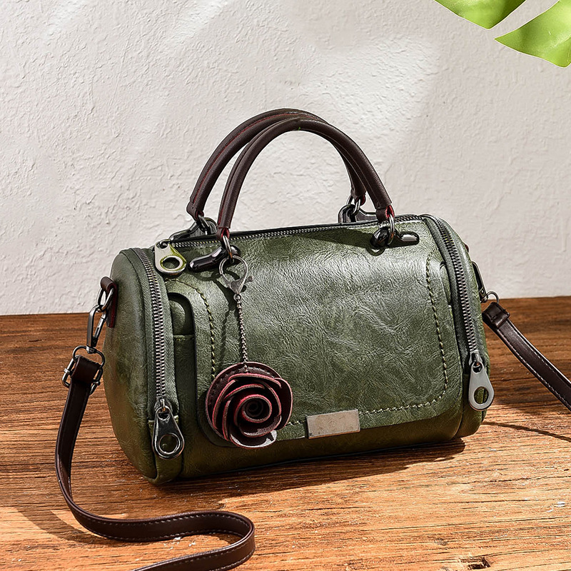 Women's Vintage Rose Pendant Boston Bag
