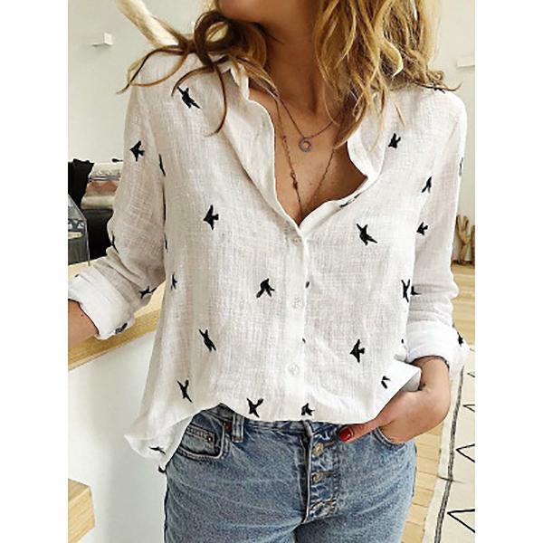 Ladies Loose Casual Long Sleeve Linen Shirt