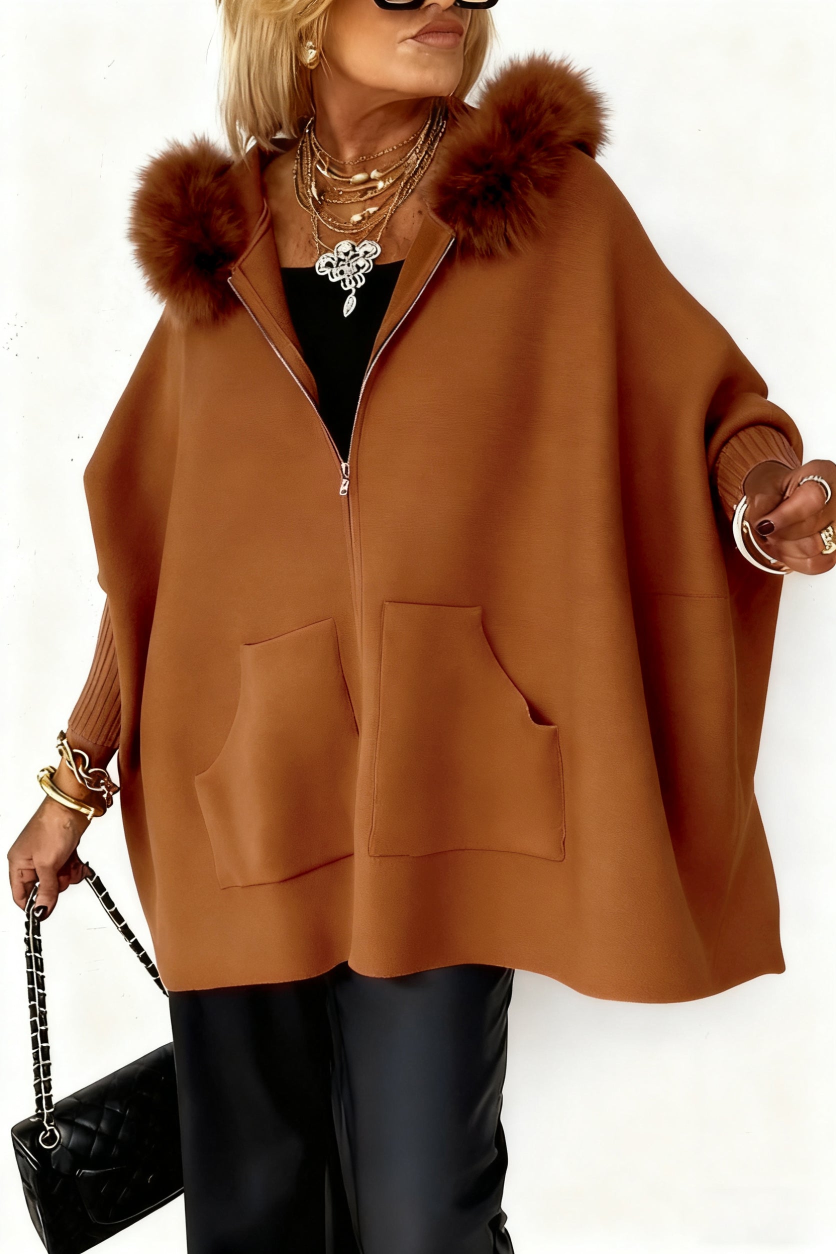 🔥Limited Time Discount💥Women Fur Collar Solid Color Casual Jacket