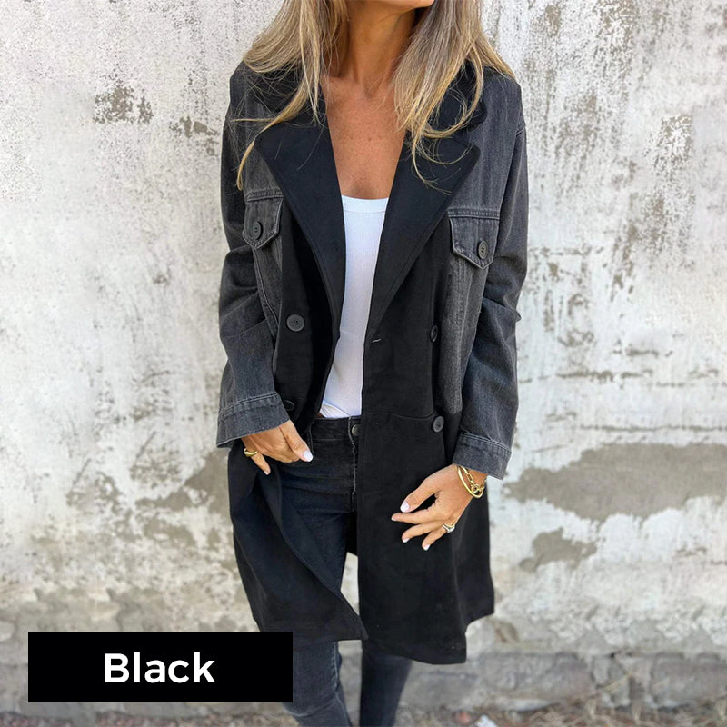 Mid-length jeans stitching trench coat