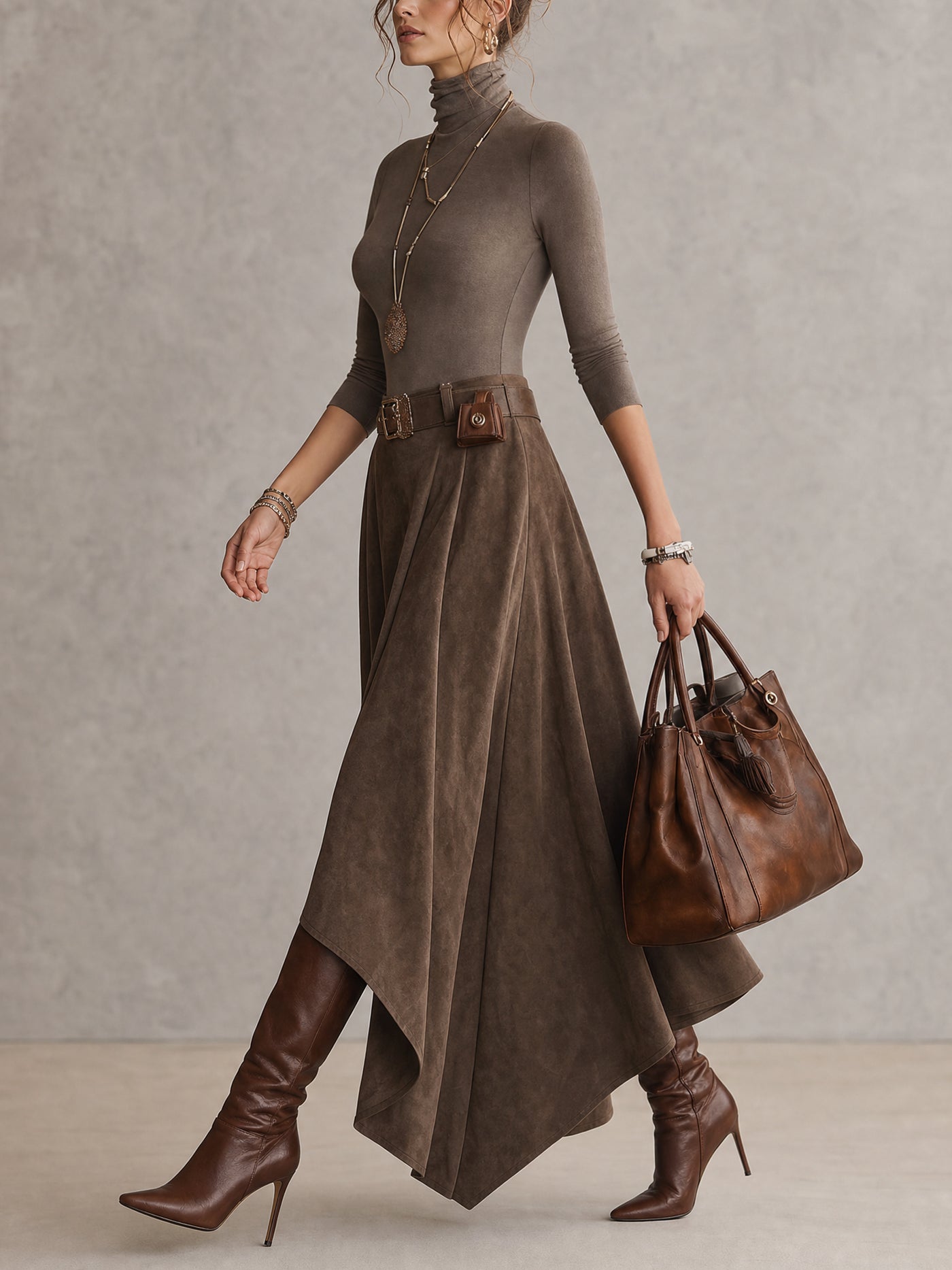 Suede skirt two-piece set (includes belt)
