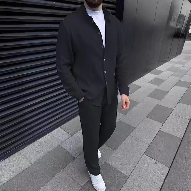 Men's 2 Piece Shirt Set Matching Sets Cotton & Linen Button Up Shirt + Pant sets