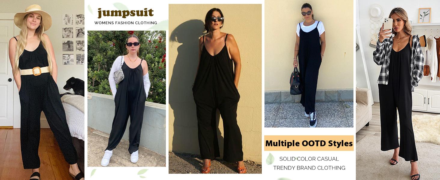 Plus Size Women Fashion Wide Leg Suspender Jumpsuit with Pockets Curvy Overalls