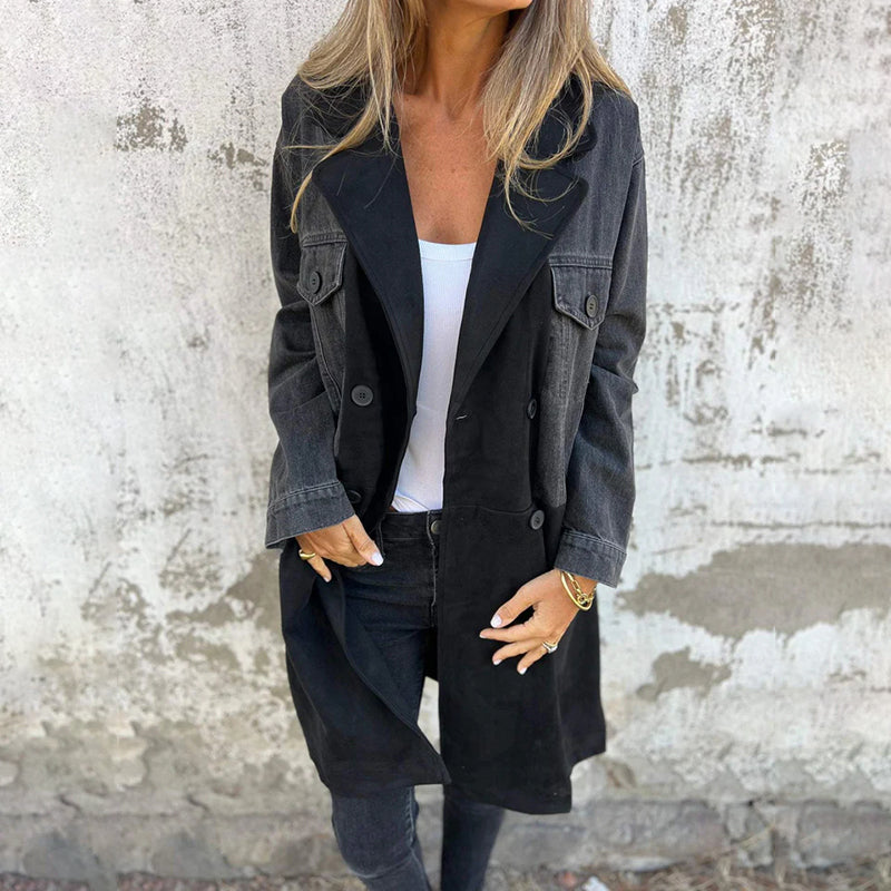 Mid-length jeans stitching trench coat