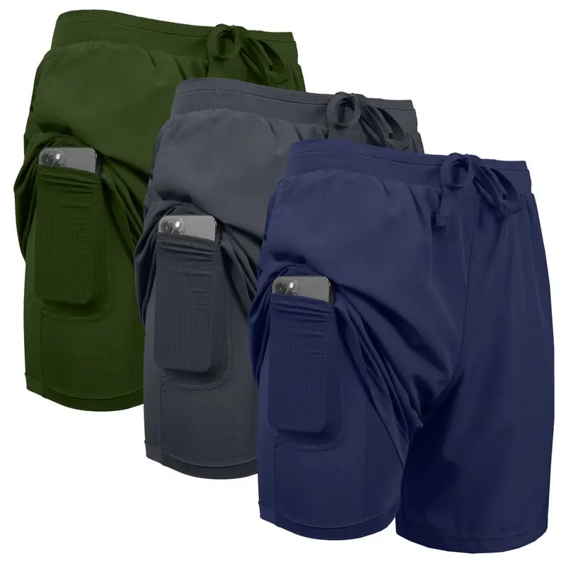 🔥Men's 2 in 1 Stretch Active Quick Dry Gym Running Shorts With Liner