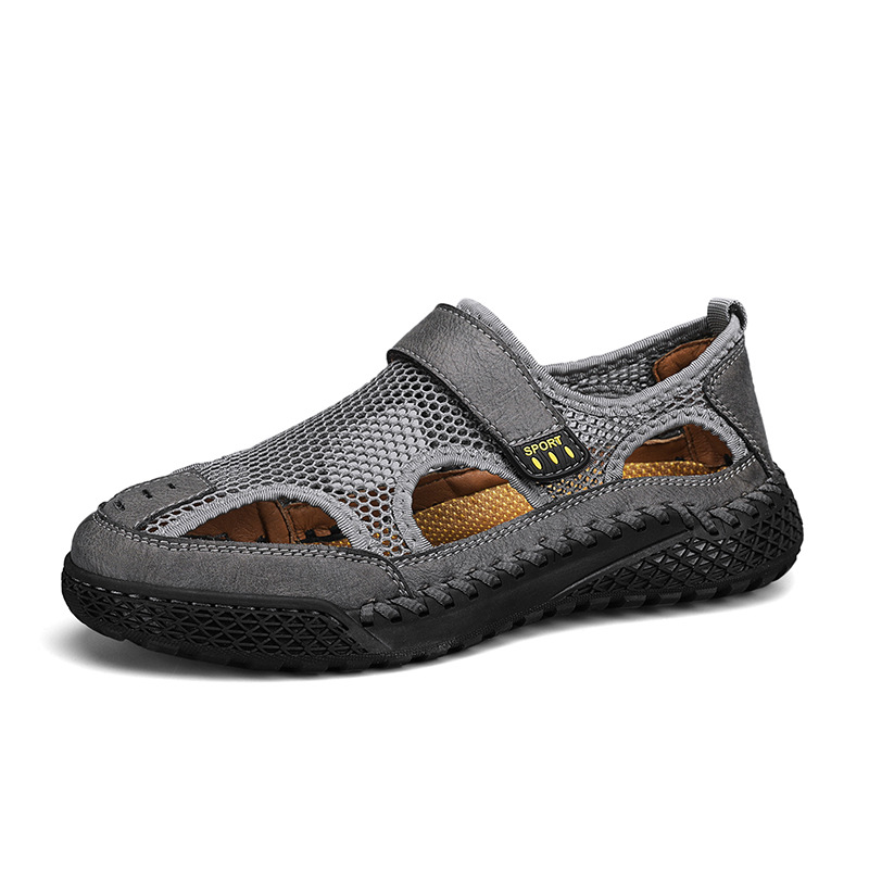 Men's Genuine Leather Handmade Mesh Breathable Sneakers