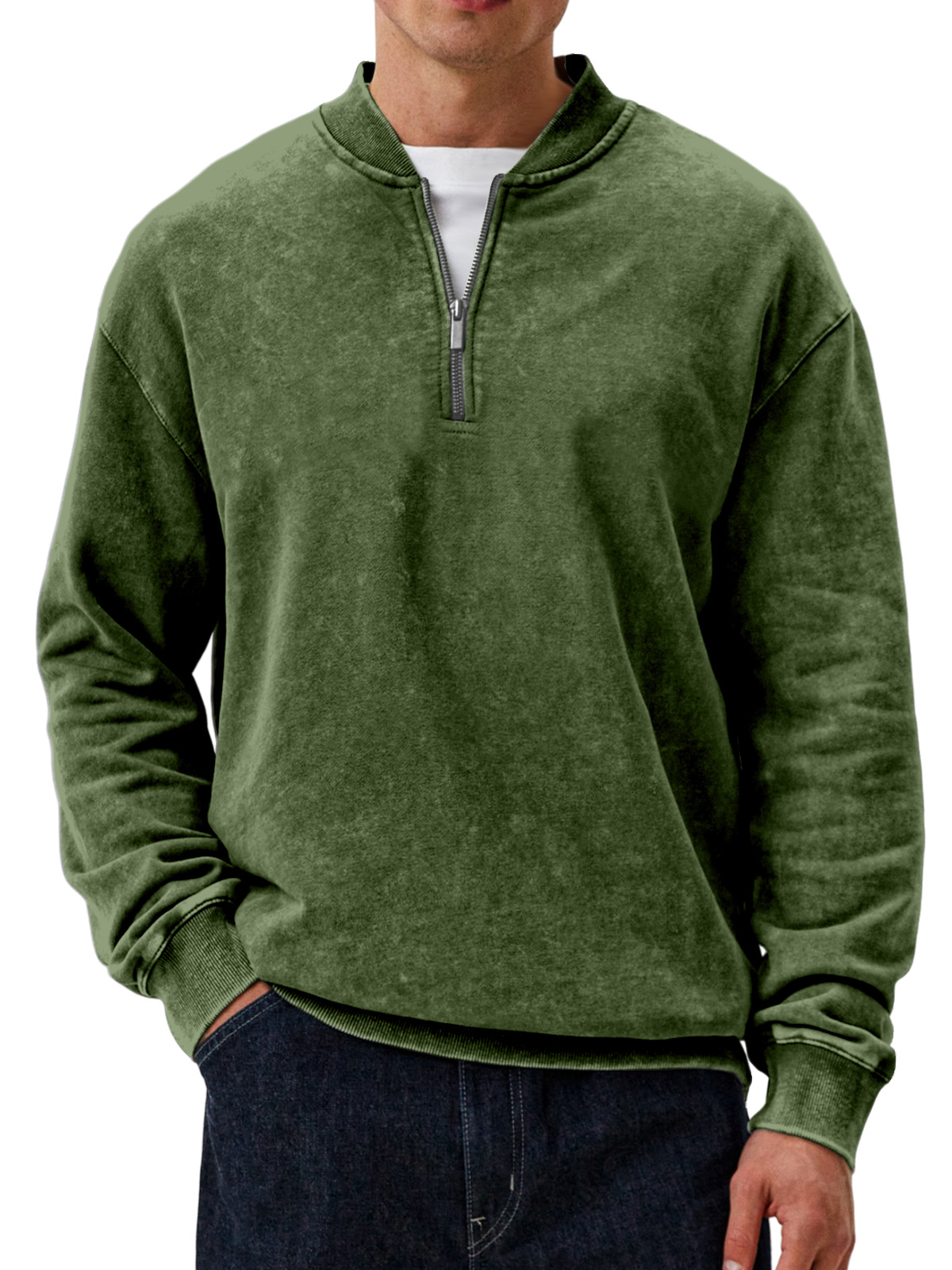Men's Casual Retro Baseball Collar Zipper Long-sleeved Sweatshirt